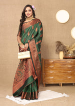 Thumbnail for Lorenvalley Fashion Green Soft Katan Silk Woven Design Copper Zari Weaving Saree - Distacart