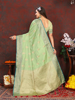 Thumbnail for Lorenvalley Fashion Green Soft Katan Silk Woven Design Zari Weaving Pallu Saree - Distacart