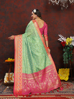 Thumbnail for Lorenvalley Fashion Green Organza Silk Woven Design with Rich Meenakari Weaving Pallu Saree - Distacart
