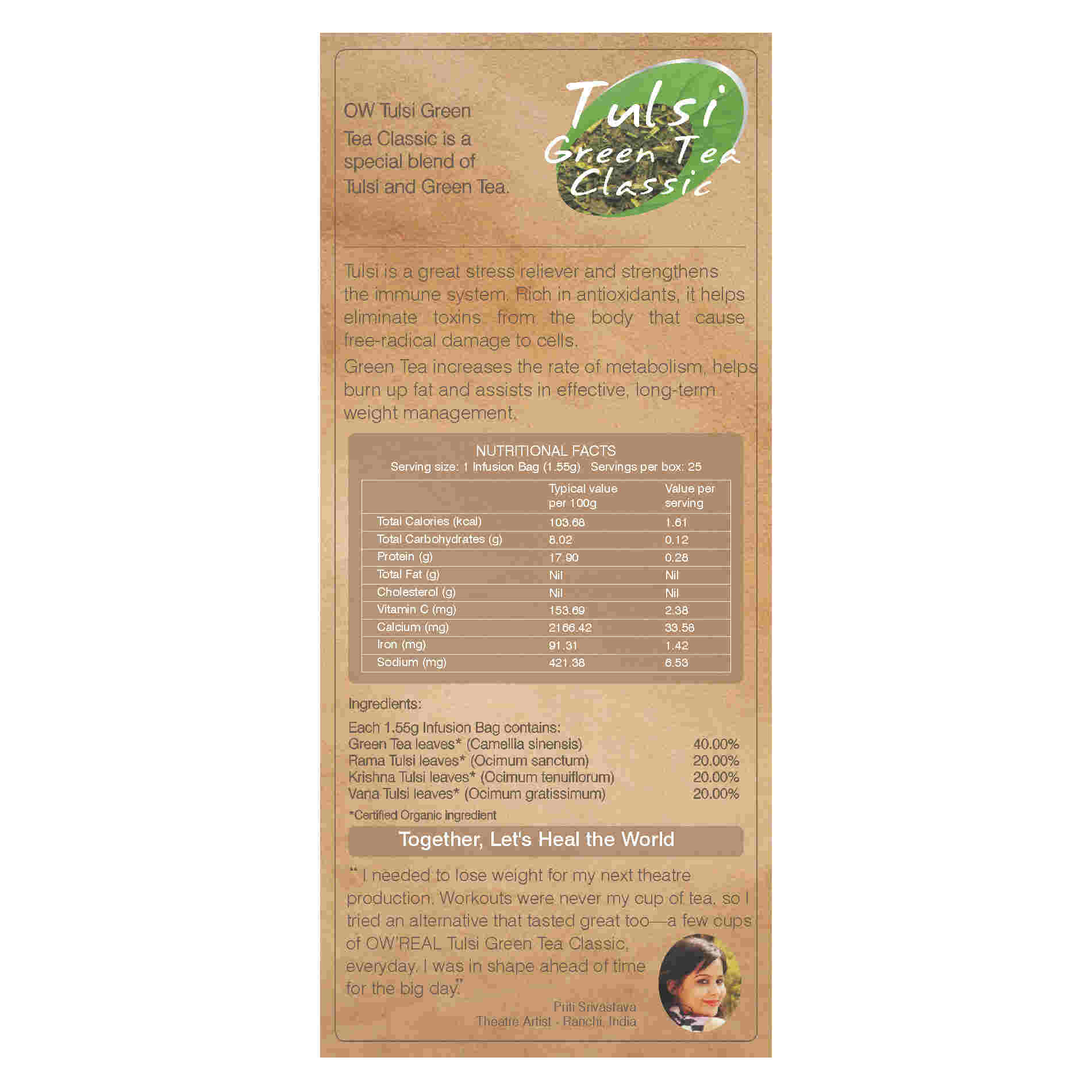 Organic Wellness Ow'real Tulsi Green Tea Classic Teabags - Distacart