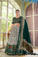 Thumbnail for Lorenvalley Green Tussar Silk Floral Print with Foil Print Lehenga Choli with Dupatta - Distacart