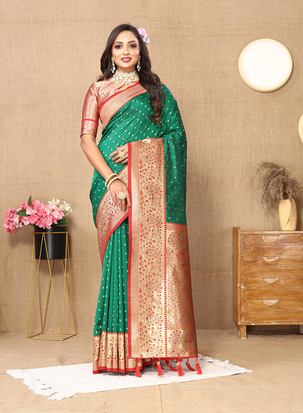 Lorenvalley Fashion Green Soft Silk weaving Design Rich Zari Weaving Saree - Distacart