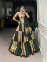 Thumbnail for Lorenvalley Green Pure Cotton Plain And Printed With Foil Work Lehenga Choli with Dupatta - Distacart