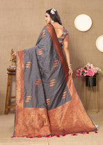 Thumbnail for Lorenvalley Fashion Grey Soft Silk Copper Zari weaving Design Saree - Distacart