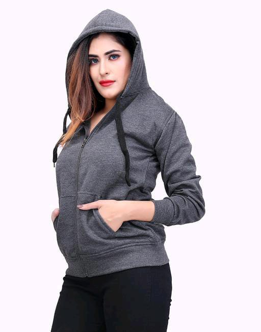 PAVONINE Grey Color Casual Winter Wear Hoodie Sweatshirt For Girls - Distacart