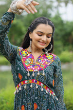 Thumbnail for Lorenvalley Grey Faux Georgette Bandhani Print Work With Kutchi Patch Work Gown - Distacart