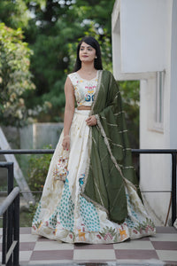 Thumbnail for Lehenga Mart Designer Bollywood Style Wedding Lehenga Choli - Mahendi
