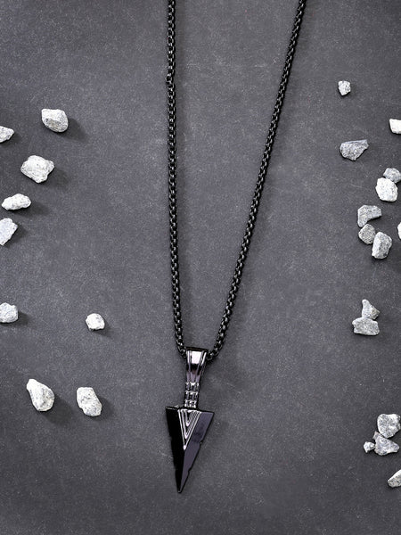 NVR Men's Black Rhodium-Plated Arrow-Shaped Pendant With Chain - Distacart