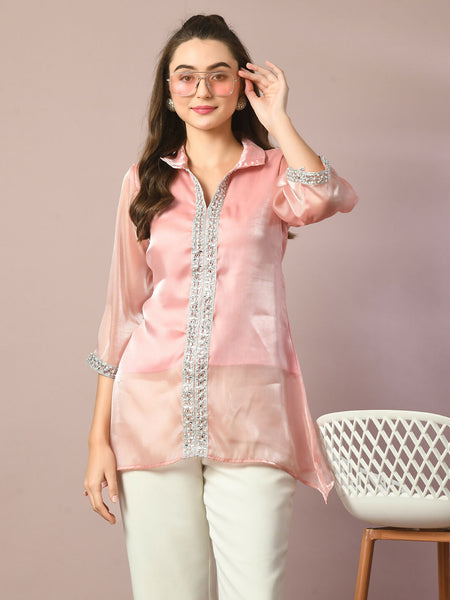 Myshka Women's Pink Solid Longline Party Tunic - Distacart