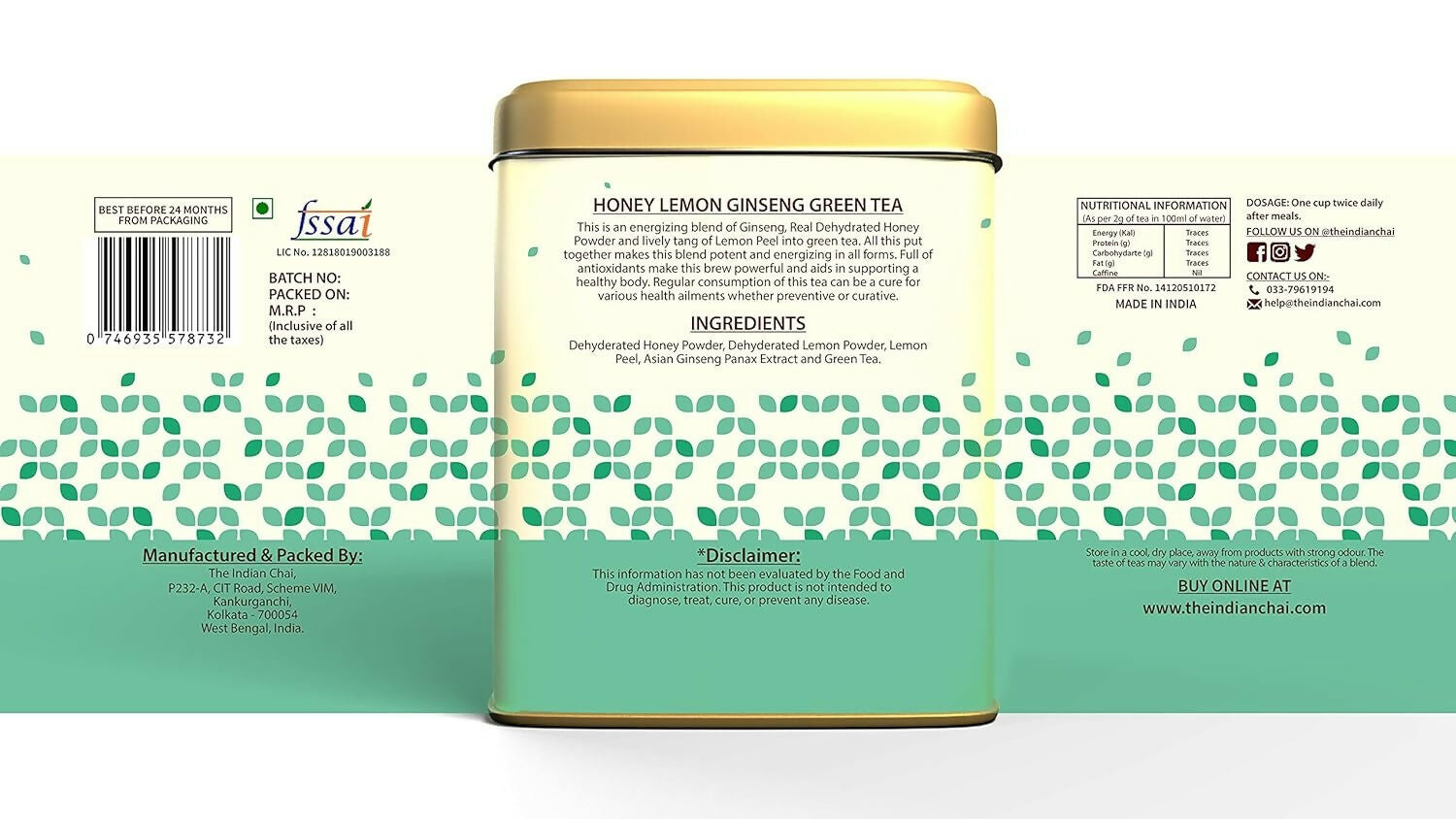 The Indian Chai - Honey Lemon Ginseng Green Tea - Distacart