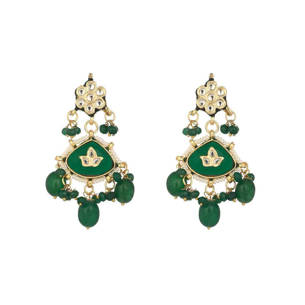 Nuyug 22K Gold Plated Arc Kundan Ruby Drops Necklace