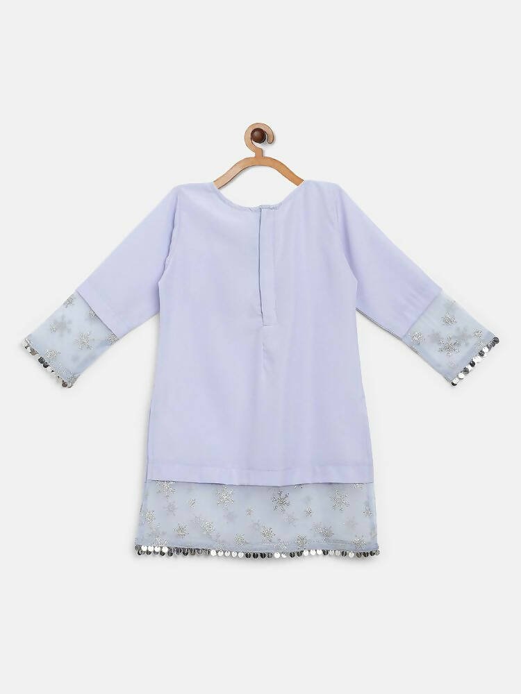 Ahalyaa Blue Crepe Silver Glitter Print Kids Kurta Palazzo Set With Dupatta For Girls - Distacart