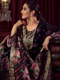 Thumbnail for Aastha Fashion Women's Black Organza Jacquard Woven Kurta with Trouser & Dupatta - Distacart