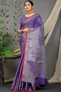 Thumbnail for Aastha Fashion Purple Woven Kanchipuram Silk Saree with Blouse - Distacart