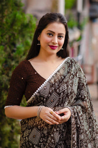 Thumbnail for Coffee Poly Georgette Ethnic Motifs Saree with Unstitched Blouse - A2M