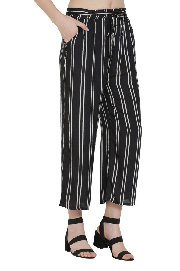 Asmaani Black Color Rayon Fabric Stripped Palazzo