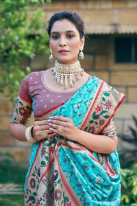 Thumbnail for Aastha Fashion Turquoise Woven Patola Silk Saree with Blouse - Distacart