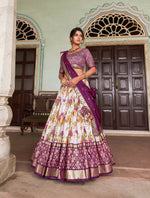 Thumbnail for Vastranavya Exquisite Tussar Silk Lehenga Set With Perfect Floral And Patola Print Design Lehenga Choli - Wine - Distacart