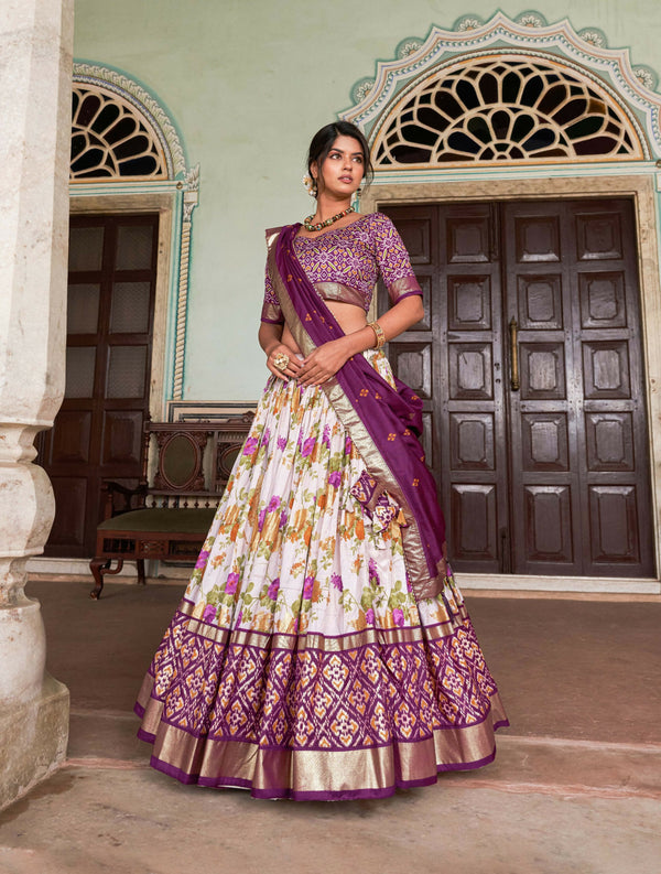 Vastranavya Exquisite Tussar Silk Lehenga Set With Perfect Floral And Patola Print Design Lehenga Choli - Wine - Distacart