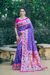 Thumbnail for Aastha Fashion Purple Woven Patola Silk Saree with Blouse - Distacart