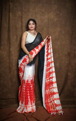 Thumbnail for Exclusive Collection Black Red Beautiful Super Soft Most Comfortable Pure Mul Cotton Saree