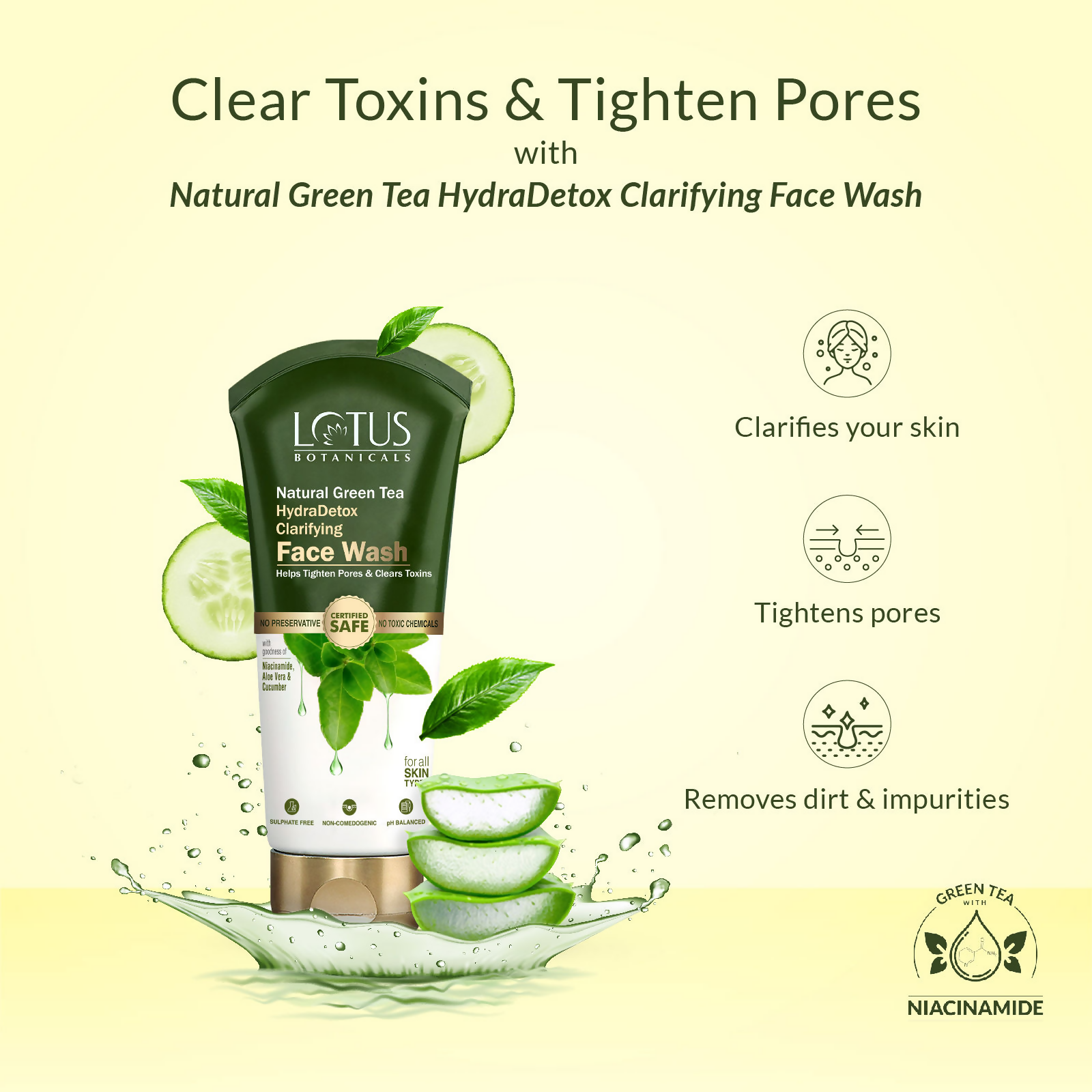 Lotus Botanicals Natural Green Tea Hydradetox Clarifying Face Wash - Distacart