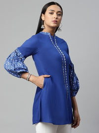 Thumbnail for Ahalyaa Women Blue Pure Cotton Printed Tunic - Distacart