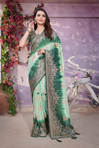 Thumbnail for NOZ2TOZ Women Party Wear Viscose Silk Saree with Unstitched Blouse - Light Green