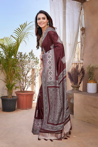 Thumbnail for NOZ2TOZ Women Wedding Wear Zari Weaving Paithani Silk Saree with Unstitched Blouse - Coffee
