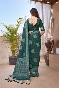 Thumbnail for NOZ2TOZ Women Wedding Wear Zari Weaving Paithani Silk Saree with Unstitched Blouse - Green