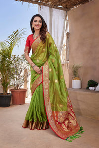 Thumbnail for NOZ2TOZ Women Party Wear Pure Zari Silk Saree with Unstitched Blouse - Green