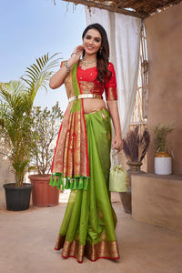 Thumbnail for NOZ2TOZ Women Party Wear Pure Zari Silk Saree with Unstitched Blouse - Green