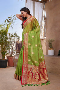 Thumbnail for NOZ2TOZ Women Party Wear Pure Zari Silk Saree with Unstitched Blouse - Green