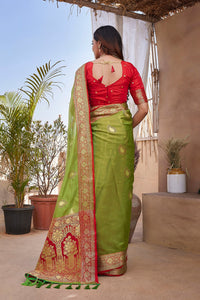 Thumbnail for NOZ2TOZ Women Party Wear Pure Zari Silk Saree with Unstitched Blouse - Green