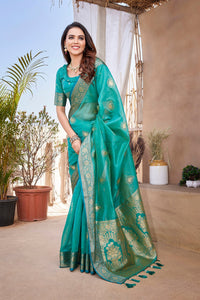 Thumbnail for NOZ2TOZ Women Party Wear Pure Zari Silk Saree with Unstitched Blouse - Rama