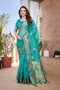 Thumbnail for NOZ2TOZ Women Party Wear Pure Zari Silk Saree with Unstitched Blouse - Rama