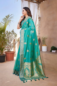 Thumbnail for NOZ2TOZ Women Party Wear Pure Zari Silk Saree with Unstitched Blouse - Rama