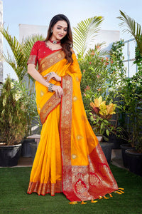 Thumbnail for NOZ2TOZ Women Party Wear Pure Zari Silk Saree with Unstitched Blouse - Yellow