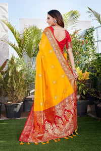 Thumbnail for NOZ2TOZ Women Party Wear Pure Zari Silk Saree with Unstitched Blouse - Yellow
