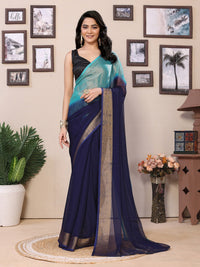 Thumbnail for NOZ2TOZ Women Party Wear Printed Chiffon Ready to Wear Saree with Unstitched Blouse - Blue & Sky Blue