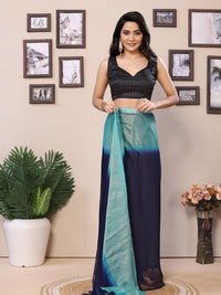 Thumbnail for NOZ2TOZ Women Party Wear Printed Chiffon Ready to Wear Saree with Unstitched Blouse - Blue & Sky Blue