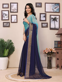 Thumbnail for NOZ2TOZ Women Party Wear Printed Chiffon Ready to Wear Saree with Unstitched Blouse - Blue & Sky Blue