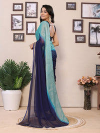 Thumbnail for NOZ2TOZ Women Party Wear Printed Chiffon Ready to Wear Saree with Unstitched Blouse - Blue & Sky Blue