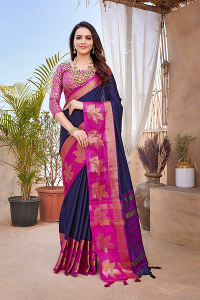 NOZ2TOZ Women Party Wear Aura Silk Saree with Unstitched Blouse - Blue