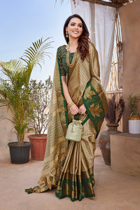 Thumbnail for NOZ2TOZ Women Party Wear Aura Silk Saree with Unstitched Blouse - Light Brown