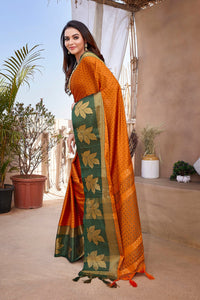 Thumbnail for NOZ2TOZ Women Party Wear Aura Silk Saree with Unstitched Blouse - Orange