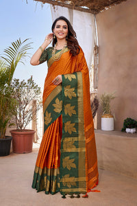 Thumbnail for NOZ2TOZ Women Party Wear Aura Silk Saree with Unstitched Blouse - Orange