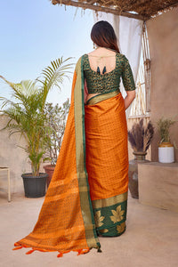 Thumbnail for NOZ2TOZ Women Party Wear Aura Silk Saree with Unstitched Blouse - Orange