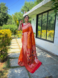 Thumbnail for NOZ2TOZ Women Party Wear Zari Weaving Paithani Silk Saree with Unstitched Blouse - Mustard