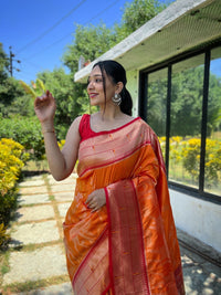 Thumbnail for NOZ2TOZ Women Party Wear Zari Weaving Paithani Silk Saree with Unstitched Blouse - Mustard